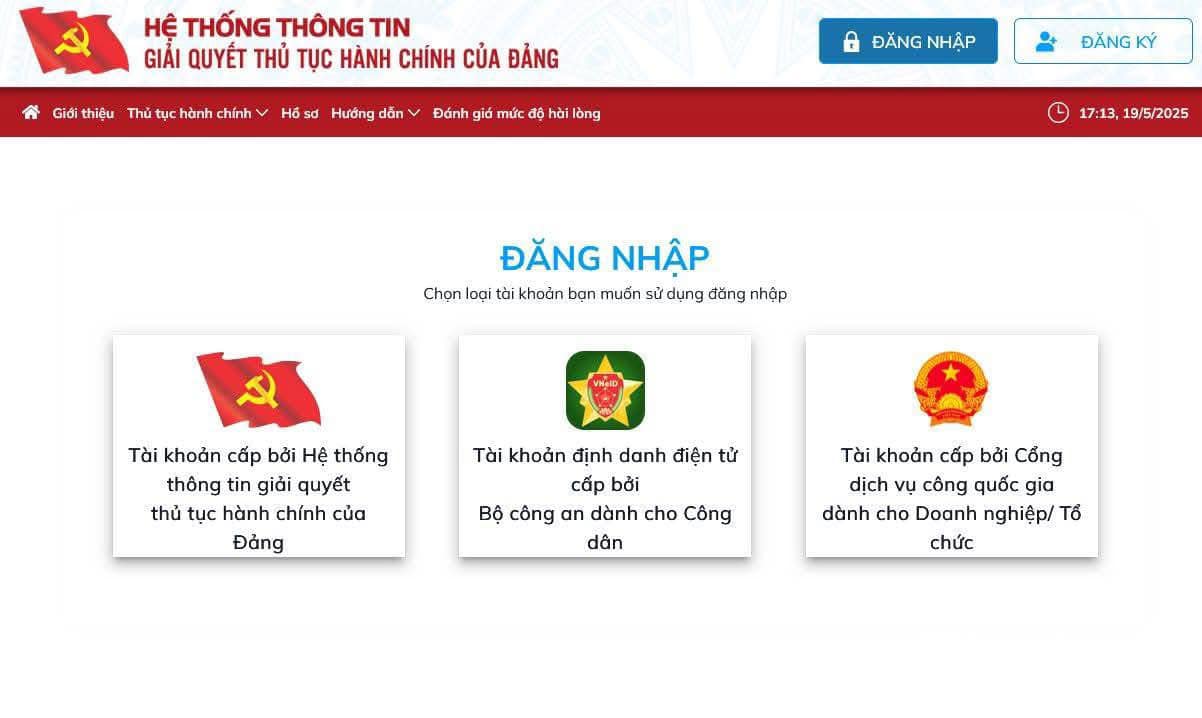 TÍCH HỢP 4 THỦ TỤC HÀNH CHÍNH CỦA ĐẢNG LÊN CỔNG DỊCH VỤ CÔNG QUỐC GIA
