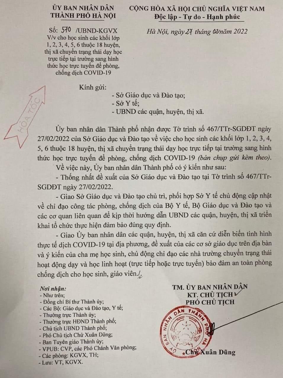 🔥 HỌC SINH LỚP 1,2,3,4,5,6 TẠI CÁC HUYỆN, THỊ XÃ HỌC TRỰC TUYẾN TỪ NGÀY 28/2 ĐỂ PCD COVID-1